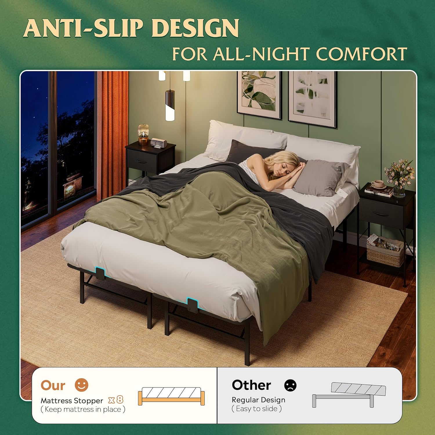 WLIVE Foldable Queen Bed Frames, Metal Platform Bed Frame Queen Size with Heavy Duty Steel Slats, No Box Spring Needed, Easy Assembly, No Noise, Black