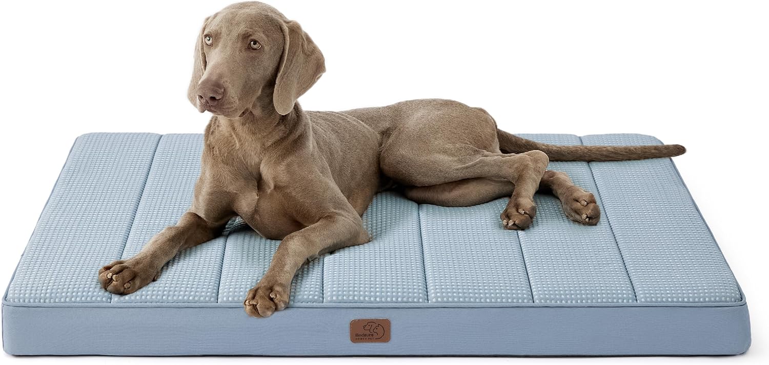 Bedsure Dog Beds Large Sized Dog - Comfy Flat Pet Beds with Removable Washable Cover, Orthopedic Egg Crate Foam Puppy Mat, Suitable for Pet Up to 65 lbs