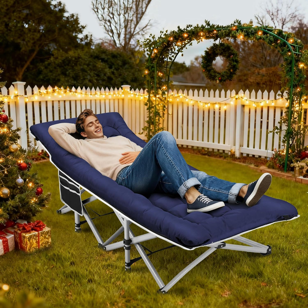 Portable Camping Cot, Sleeping Cot for Adult, 28" Extra Wide Heavy Duty Folding Cot Max Load 600LBS with Thick Mattress, Portable Camping Bed for Camp Outdoor/Office, Home Nap (Blue)
