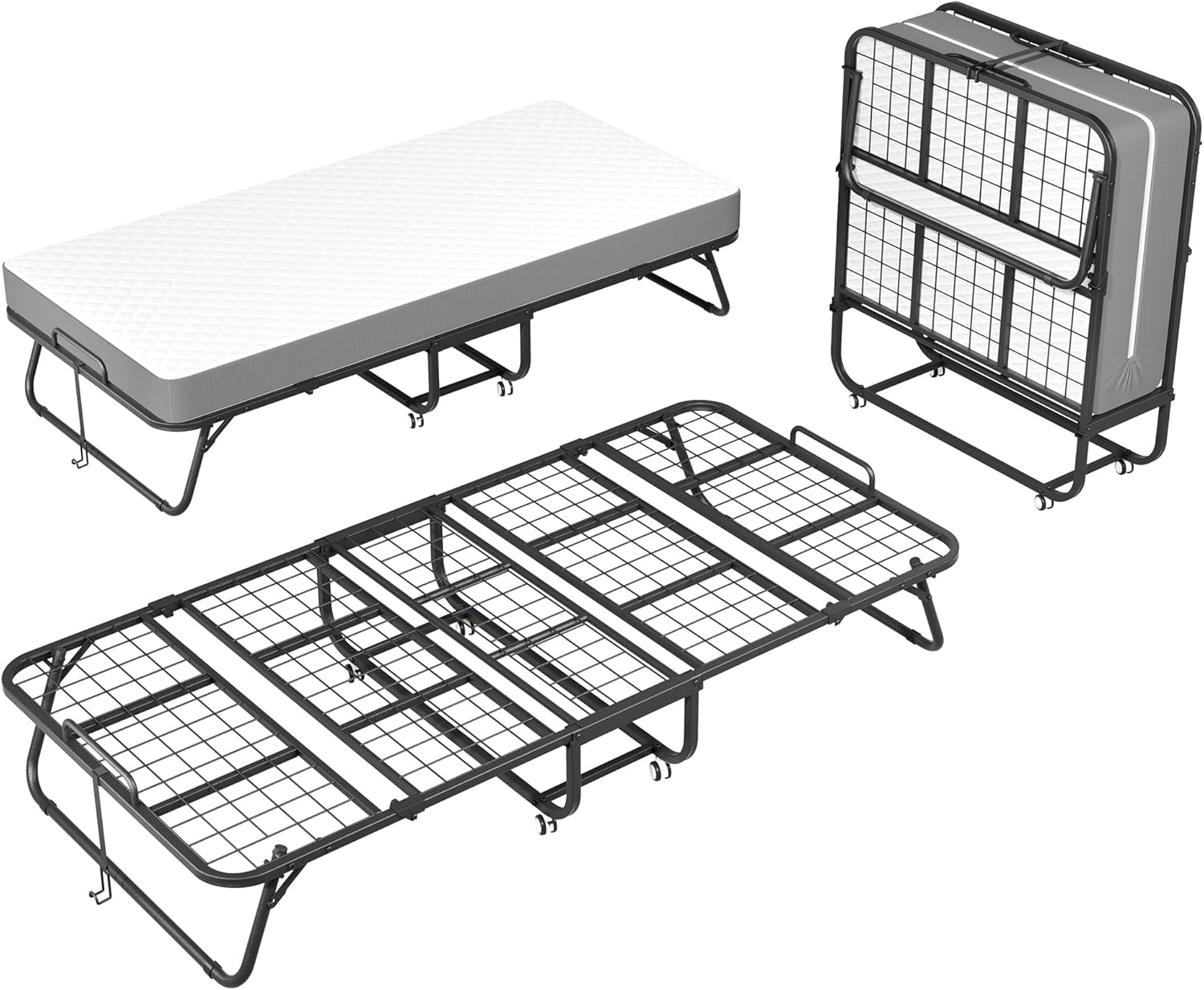 INTERGREAT Folding Bed, 75" x 31"Cot Size Portable Folding Beds for Adults, Metal Foldable Bed on Wheels for Guest, Space Saving Roll Away Beds for Easy Storage