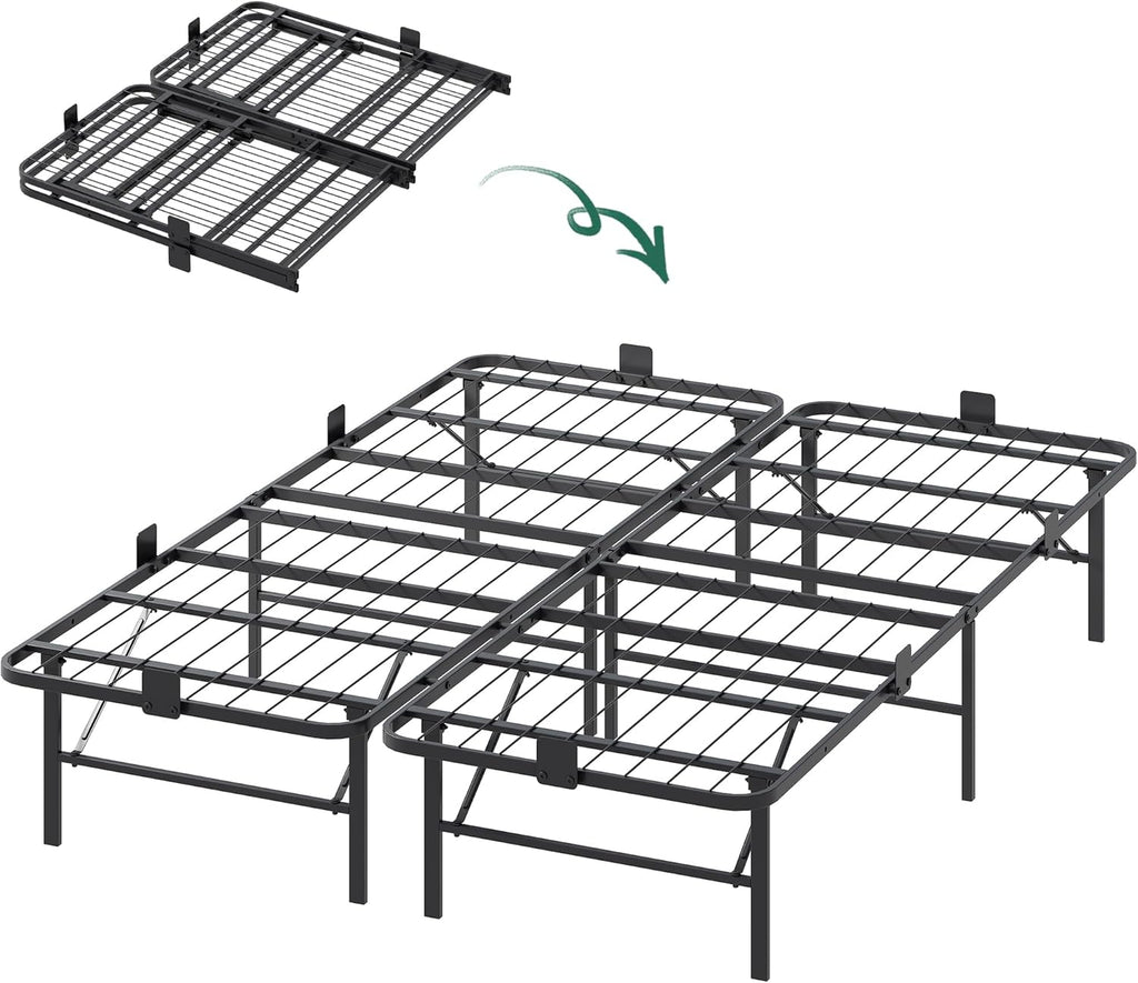 WLIVE Foldable Queen Bed Frames, Metal Platform Bed Frame Queen Size with Heavy Duty Steel Slats, No Box Spring Needed, Easy Assembly, No Noise, Black