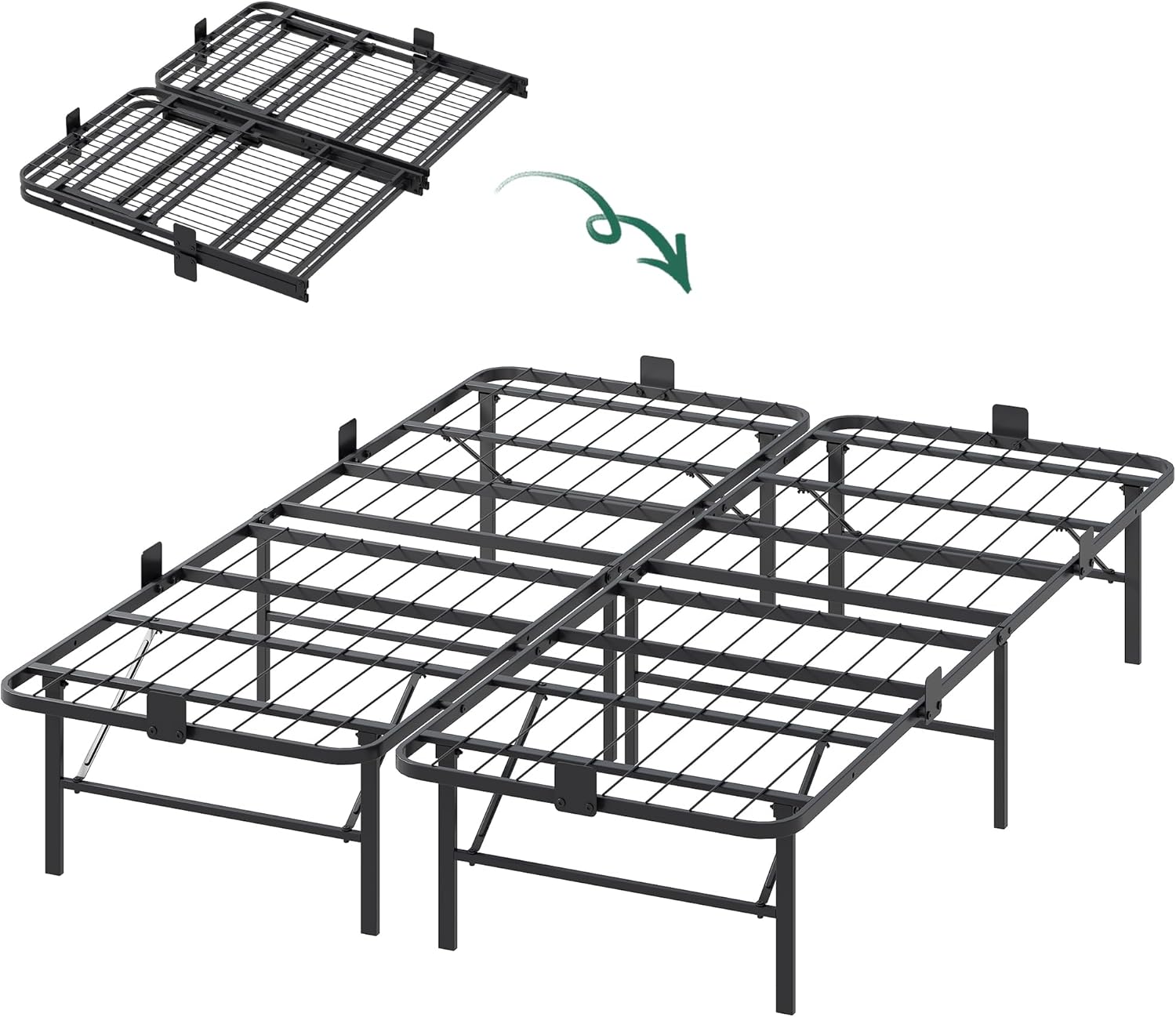 WLIVE Foldable Queen Bed Frames, Metal Platform Bed Frame Queen Size with Heavy Duty Steel Slats, No Box Spring Needed, Easy Assembly, No Noise, Black