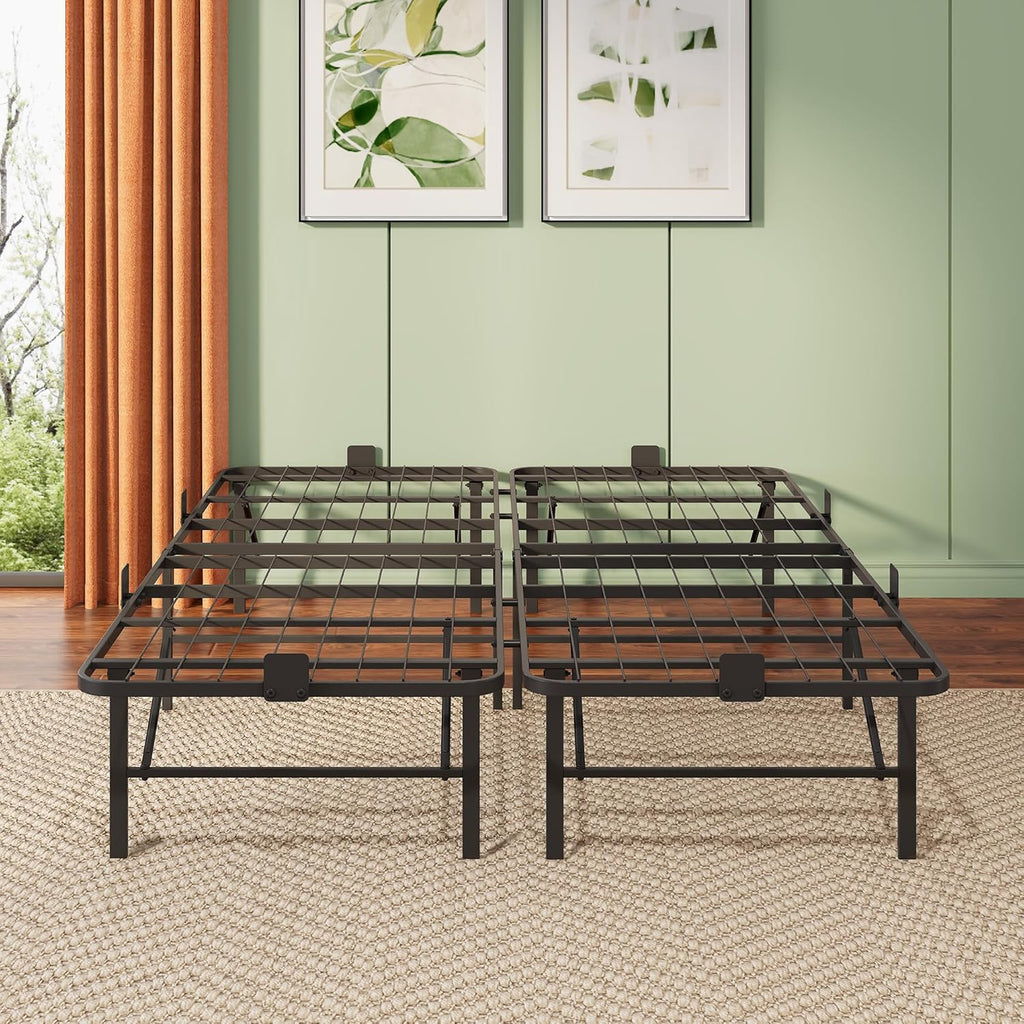 WLIVE Foldable Queen Bed Frames, Metal Platform Bed Frame Queen Size with Heavy Duty Steel Slats, No Box Spring Needed, Easy Assembly, No Noise, Black