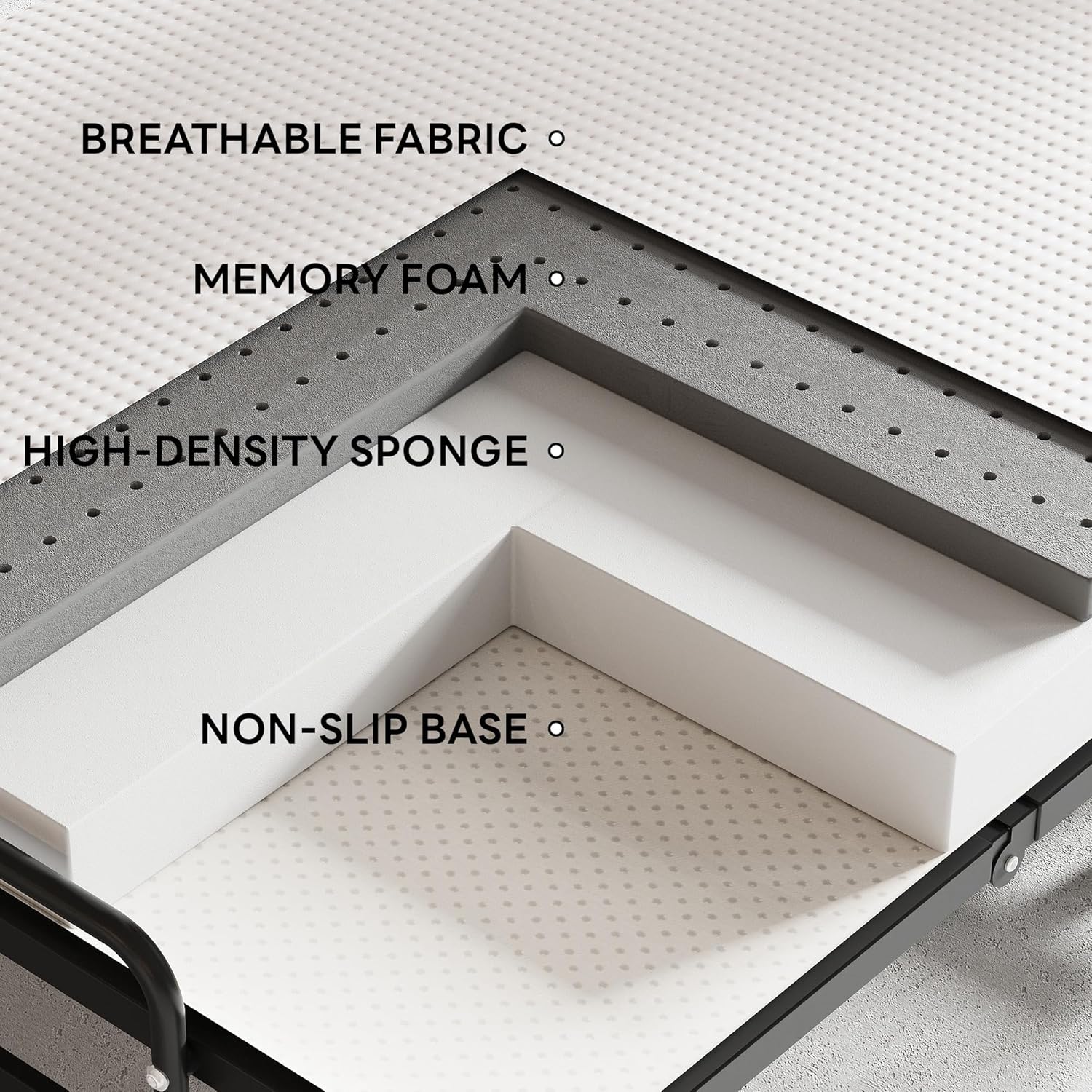 LIKIMIO Folding Bed with Mattress, Twin Size Rollaway Guest Bed for Adults, 75" x 38" Foldable Bed on Wheels, Portable Bed with Sturdy Metal Frame, Easy Storage for Guest Room, Small Spaces