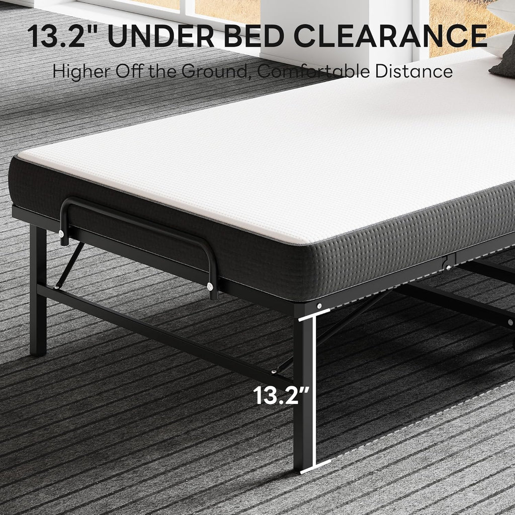 LIKIMIO Folding Bed with Mattress, Twin Size Rollaway Guest Bed for Adults, 75" x 38" Foldable Bed on Wheels, Portable Bed with Sturdy Metal Frame, Easy Storage for Guest Room, Small Spaces